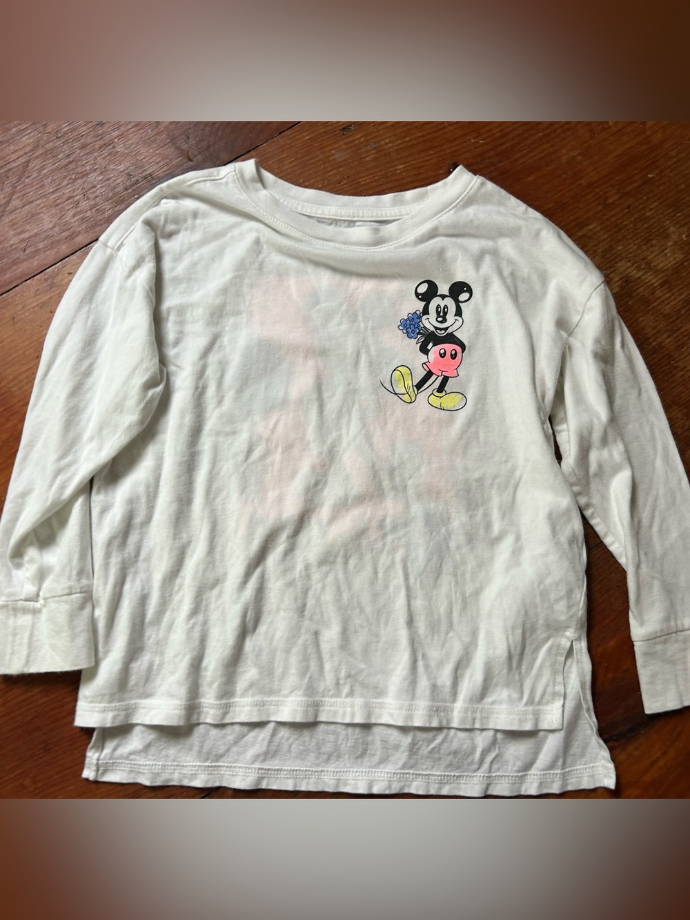 GAP Disney Cream Long-Sleeve Kids Top with Mickey Graphic
